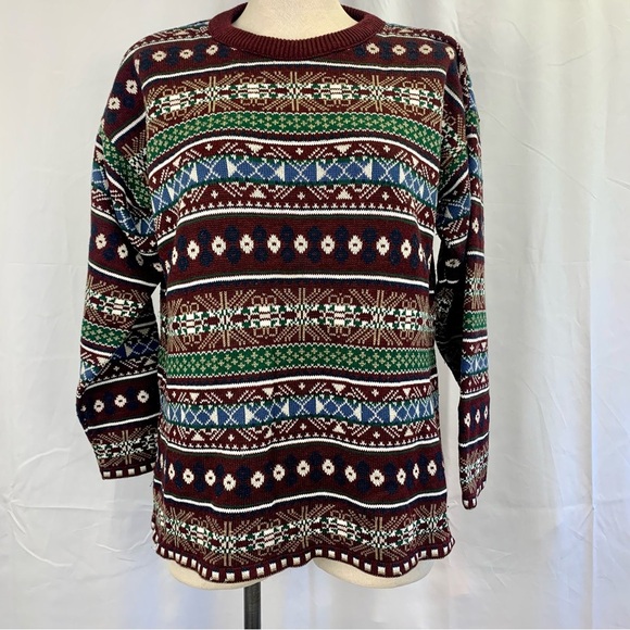 Vintage 90s Geometric Striped Sweater - Picture 1 of 7